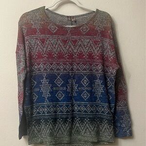 Anthropology Moon Collection Aztec light sweater Rainbow‎ Shirt 310